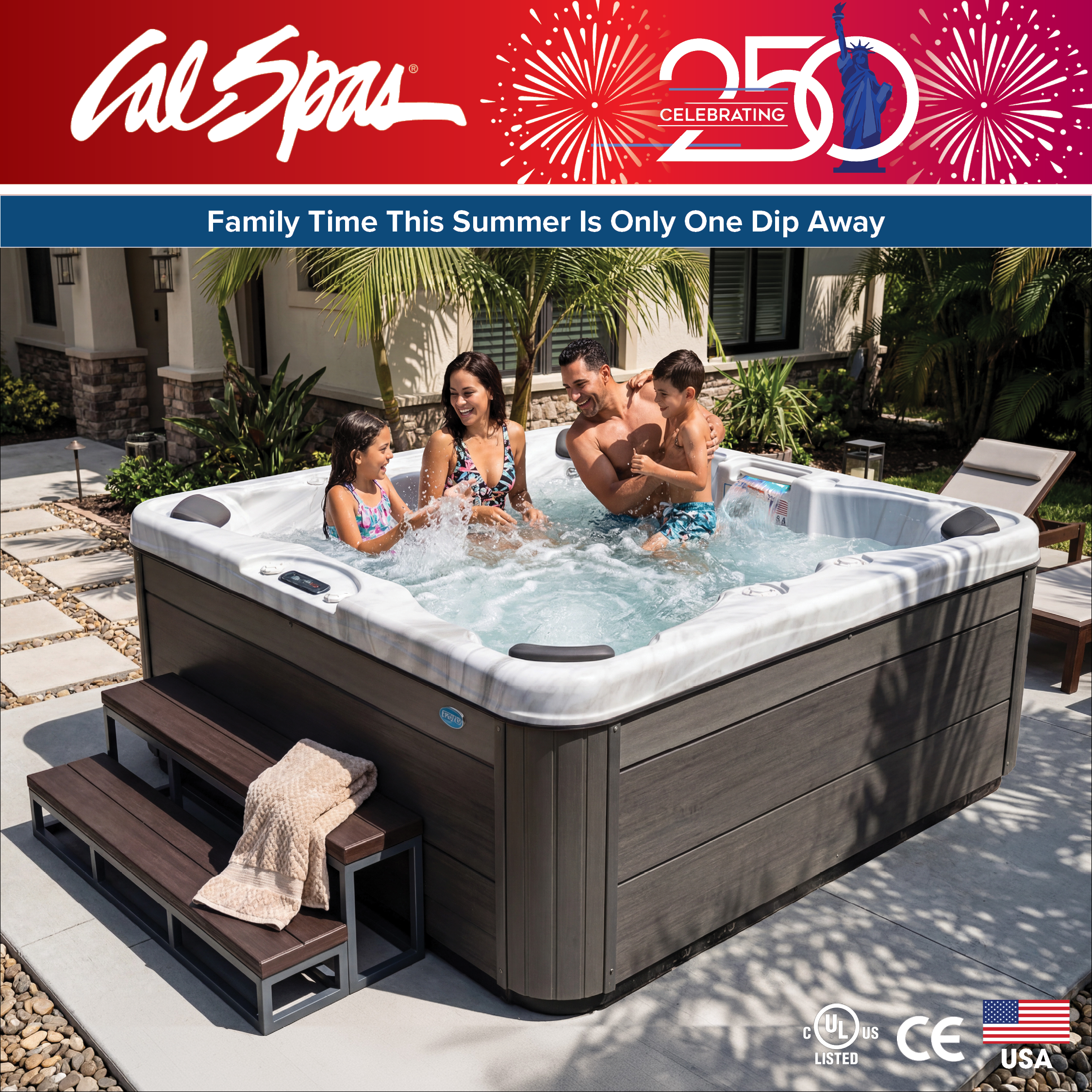 Calspas hot tub being used in a family setting - Muncie